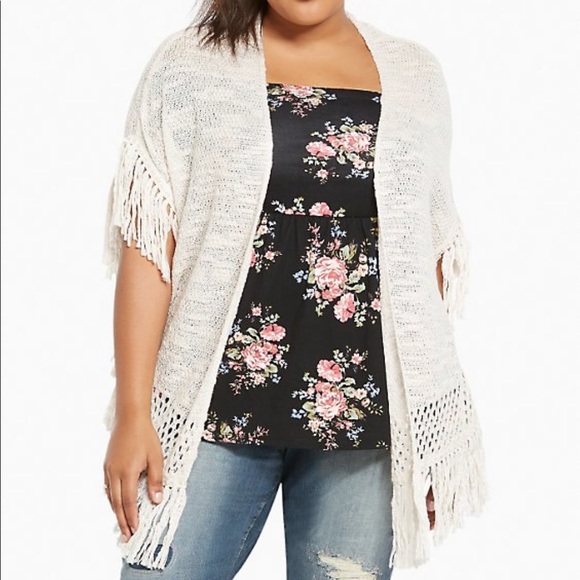 torrid Sweaters - Torrid Knit/Fringe Short Sleeve Sweater